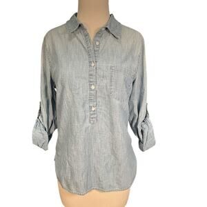 GAP Light Blue Denim 1/2Button Down Long Sleeve Size Small Boyfriend 100% Cotton